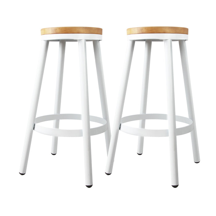 Set of 2 Retro Marza Wooden Stackable Bar Stools in White and Wood