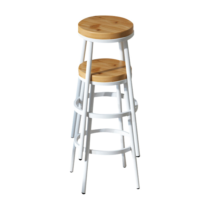 Set of 2 Retro Marza Wooden Stackable Bar Stools in White and Wood