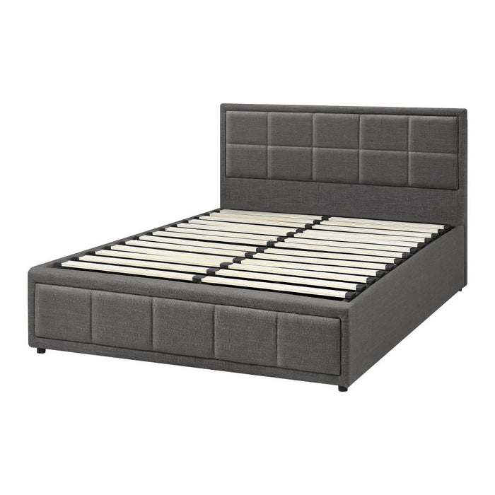 Nuvelo Padded Fabric Grey Deluxe Gas Lift Storage Bed Frame | Superior Grey Embossed Gas Lift Modern Bed | 3 Sizes