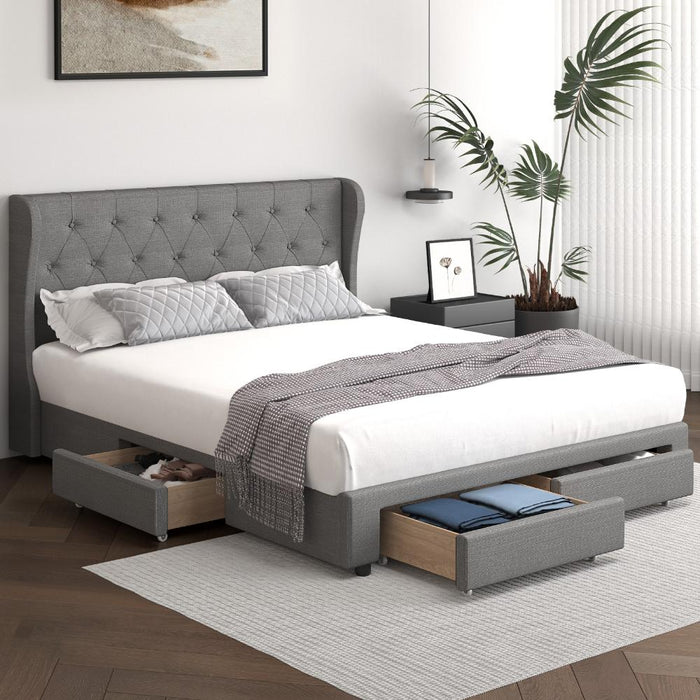 Portofino Supreme Drawer Storage Fabric Bed | Multi Storage Tufted Linen Upholstered Bed Frame | 3 Sizes