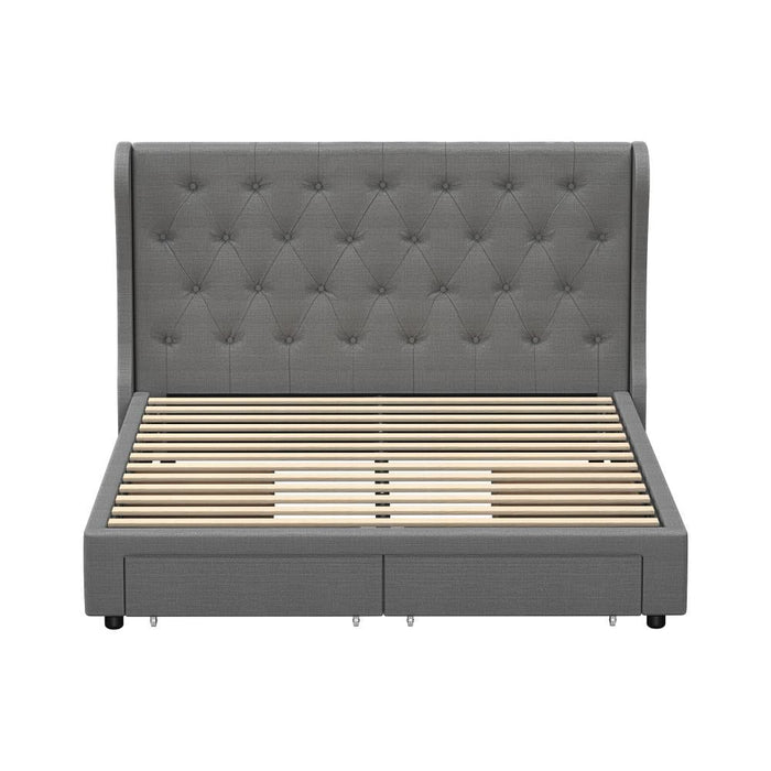 Portofino Supreme Drawer Storage Fabric Bed | Multi Storage Tufted Linen Upholstered Bed Frame | 3 Sizes