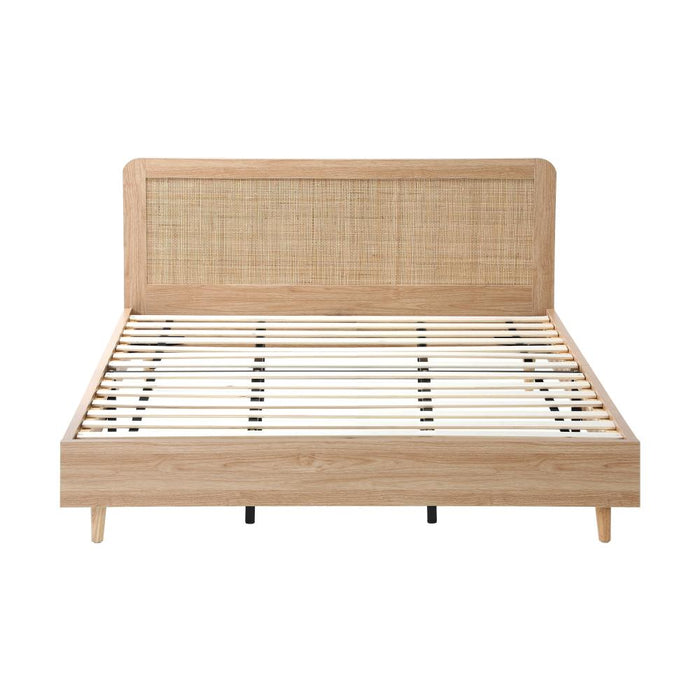 Abruzzi Genuine Rattan Wooden Bed | Modern Elegant Wooden Bed Frame Rattan Headboard | 5 Sizes