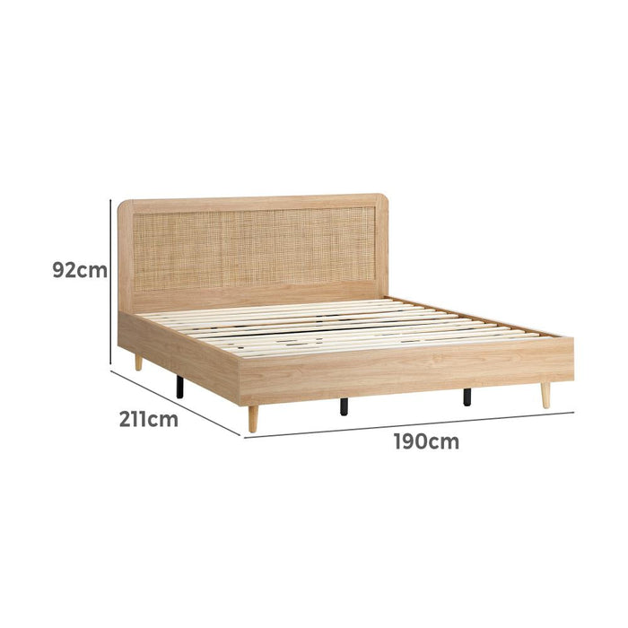 Abruzzi Genuine Rattan Wooden Bed | Modern Elegant Wooden Bed Frame Rattan Headboard | 5 Sizes