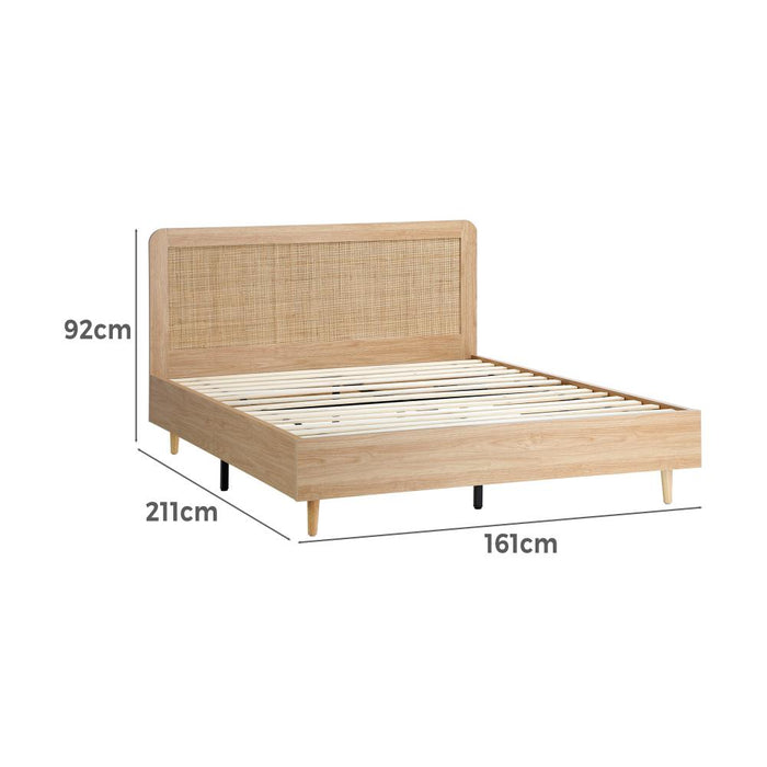 Abruzzi Genuine Rattan Wooden Bed | Modern Elegant Wooden Bed Frame Rattan Headboard | 5 Sizes