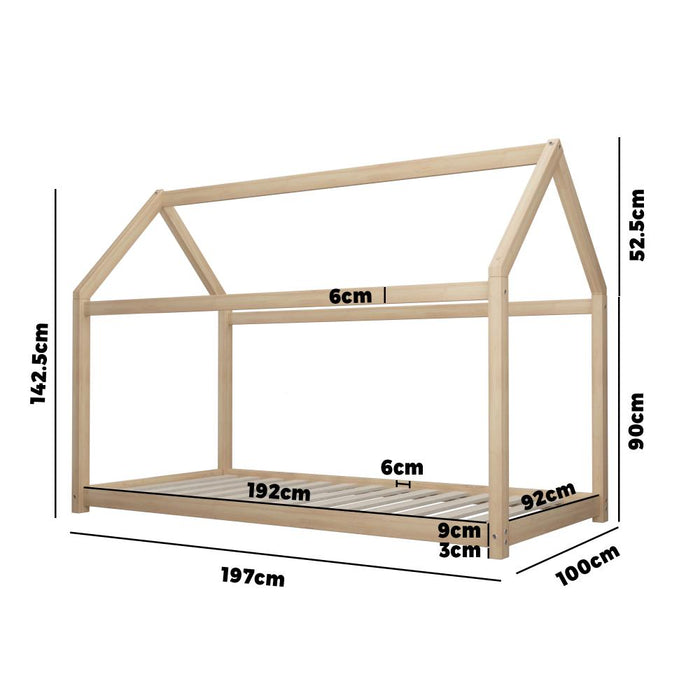 Funzee Kids House Style Canopy Bed in Single Size | Natural Kids Low Lie Platform Bed