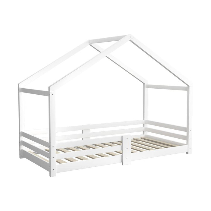 Funzee II Kids House Style Canopy Bed in Single Size | White Kids Low Lie Platform Bed