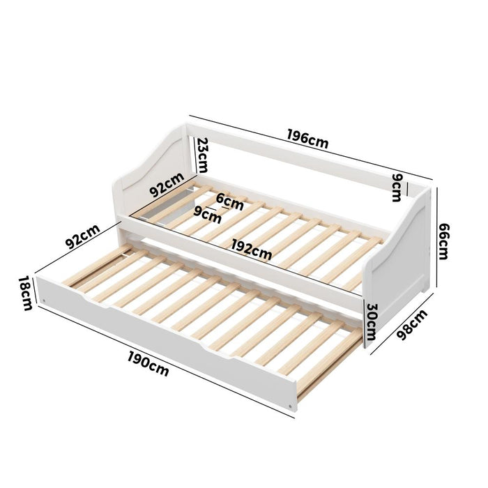 Oikiture Kids Trundle Bed | Kids Two in One Daybed Single Size and Double Trundle