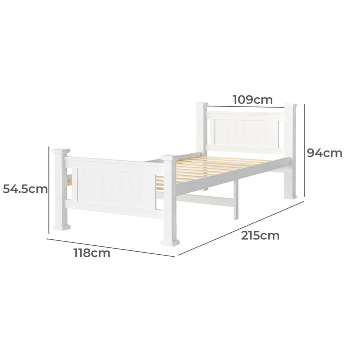 Mila White Wooden Bed Frame | Solid Modern Timber Frame For Kids and Adults | 4 Sizes