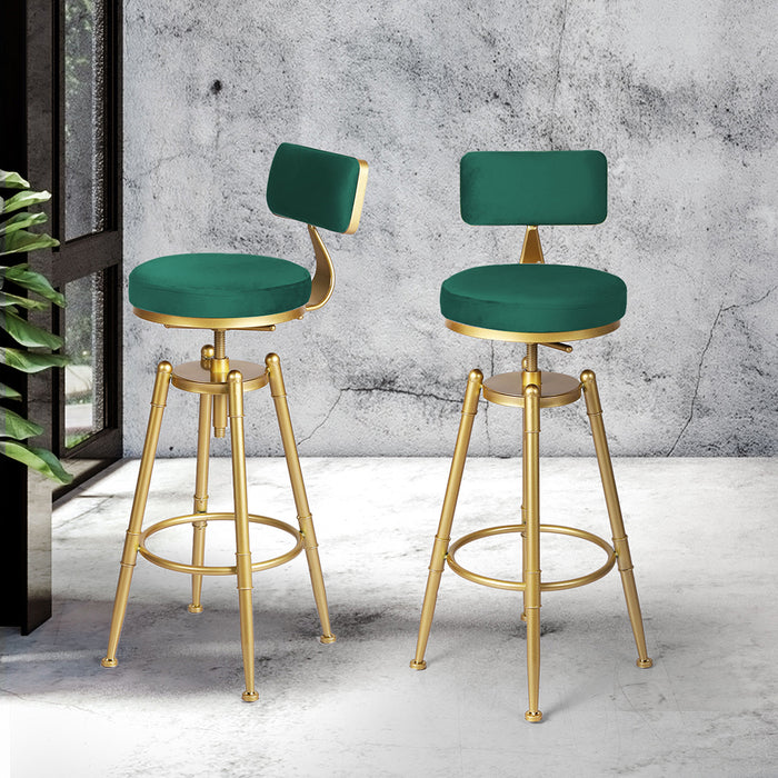 Natiq Gas Lift Velvet Bar Stool | Kitchen Swivel Barstools in Gold