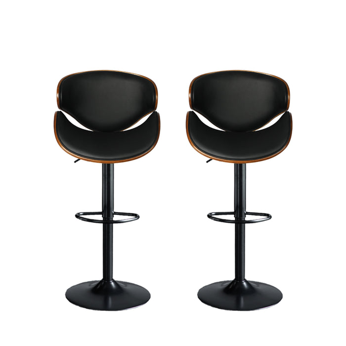 Gulia Gas Lift Wooden Bar Stool | Kitchen Swivel Barstools in Black