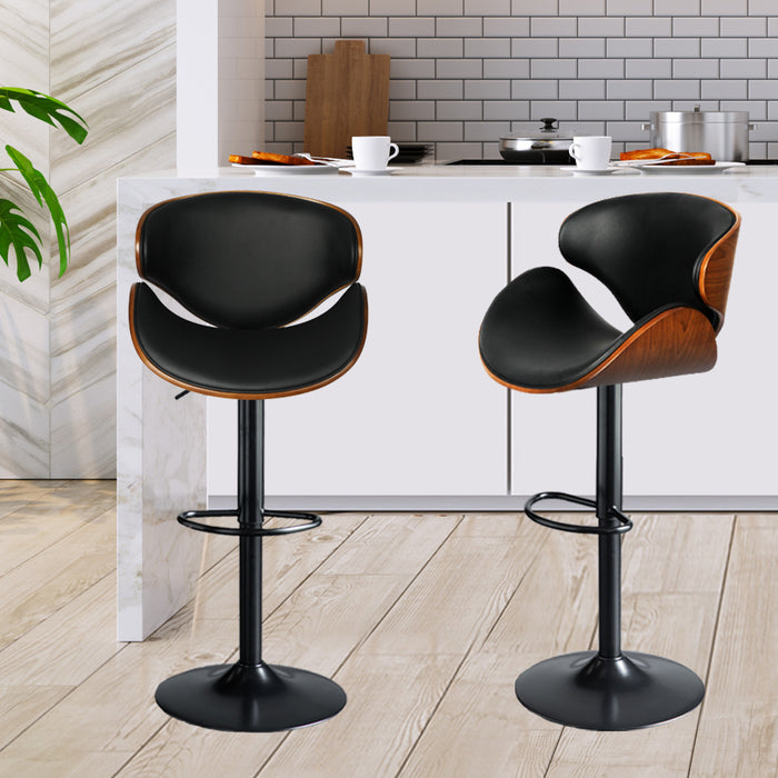 Gulia Gas Lift Wooden Bar Stool | Kitchen Swivel Barstools in Black