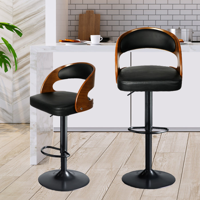 Milano Gas Lift Wooden Bar Stool | Kitchen Swivel Barstools in Black