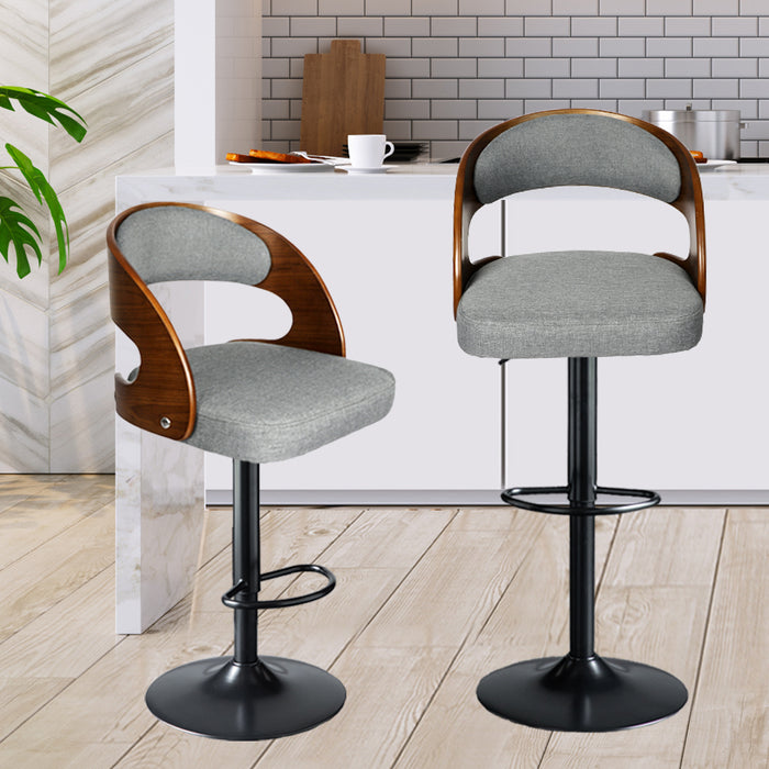 Sierra 1x Gas Lift Wooden Bar Stool | Kitchen Swivel Barstool in Grey