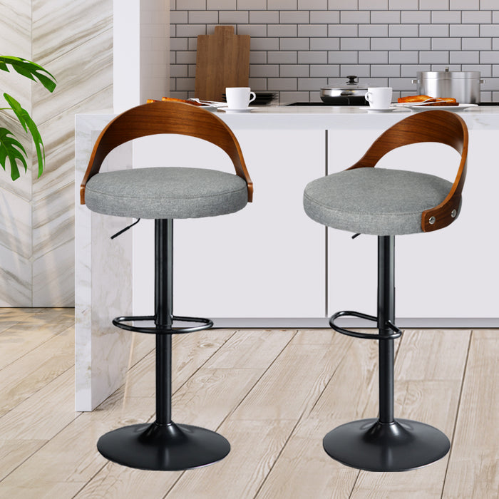 Marta 1x Gas Lift Wooden Bar Stool | Kitchen Swivel Barstool in Grey