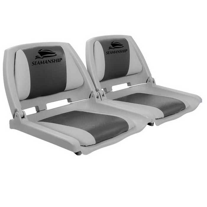 Set of Two Slim Folding Boat Seats | All Weather Swivels Marine Seats Grey-Charcoal