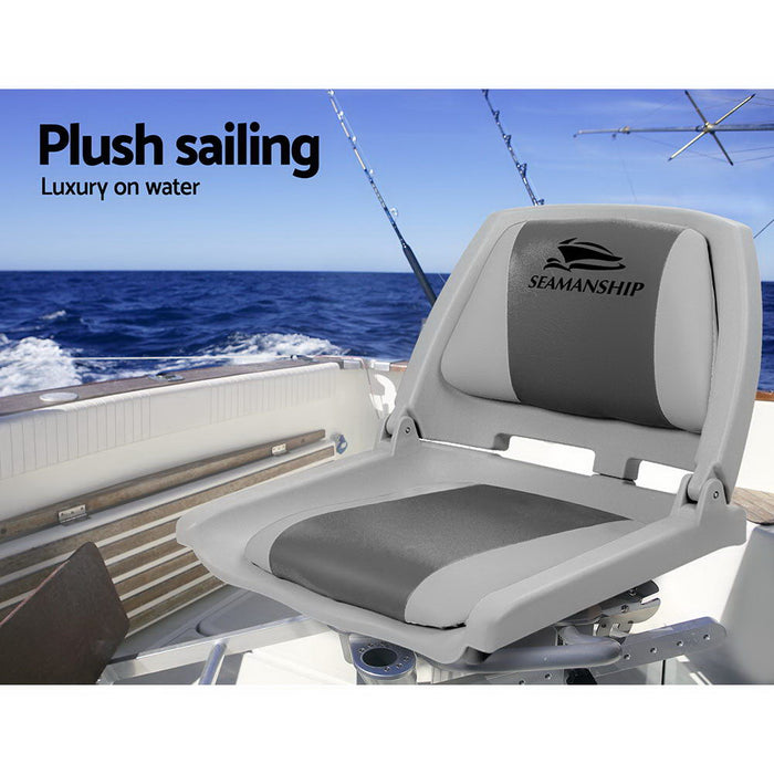 Set of Two Slim Folding Boat Seats | All Weather Swivels Marine Seats Grey-Charcoal