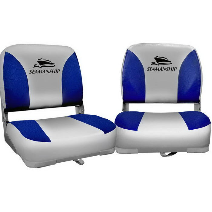 Set of Two Folding Boat Seats Padded Backrest | All Weather Swivels Marine Seats Grey-Blue