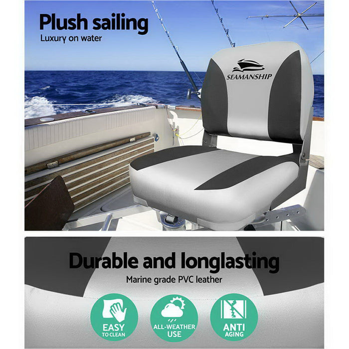 Seamanship Set of 2 Folding Swivel Boat Seats - Grey