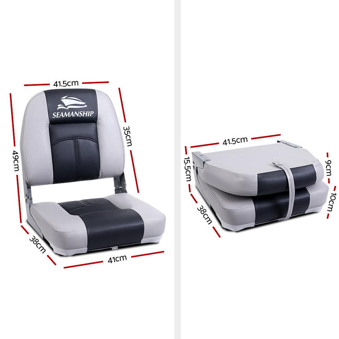 Set of Two Folding Boat Seats | All Weather Swivels Marine Seats Grey-Charcoal