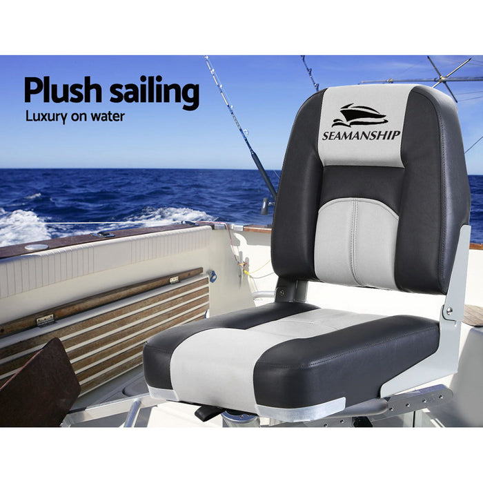 Set of Two Folding Boat Seats | All Weather Swivels Marine Seats Grey