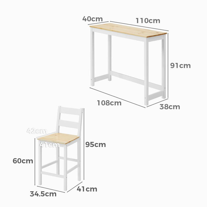 Emprezzo 3pc Kitchen Dining Barstool Set | Slimline Easy Storage 2 Barstools and Breakfast Table Set