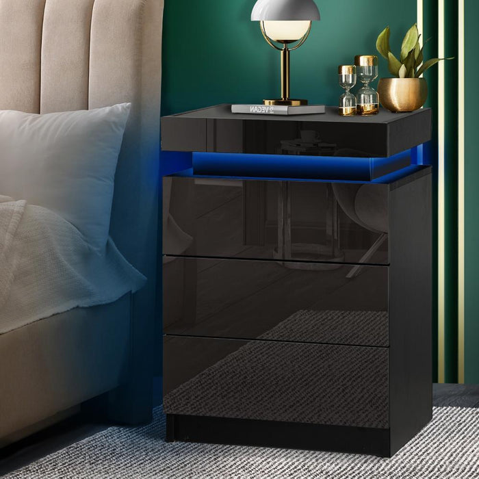 Carlo Supreme LED Multicolour Bedside Table | Modern Glossy Lift Storage Nightstand Bedside Unit | 2 Colours - 2 Finishes