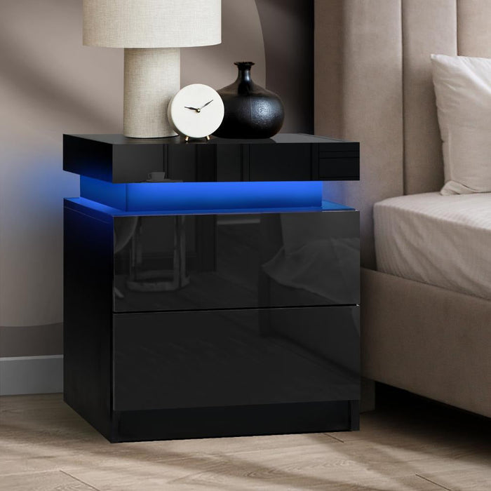 Carlo Supreme LED Multicolour Bedside Table | Modern Glossy Lift Storage Nightstand Bedside Unit | 2 Colours - 2 Finishes