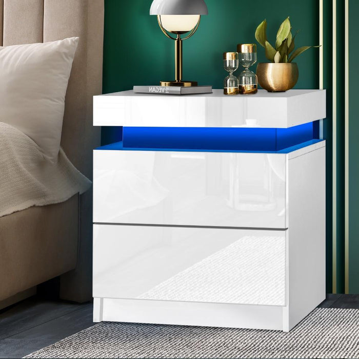 Carlo Supreme LED Multicolour Bedside Table | Modern Glossy Lift Storage Nightstand Bedside Unit | 2 Colours - 2 Finishes