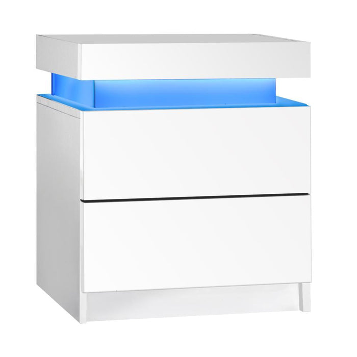 Carlo Supreme LED Multicolour Bedside Table | Modern Glossy Lift Storage Nightstand Bedside Unit | 2 Colours - 2 Finishes