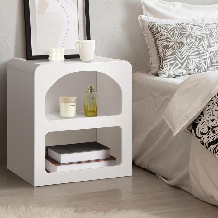 Amaro White Modern Display Shelf Style Bedside Table | Sleek White Storage Nightstand Table