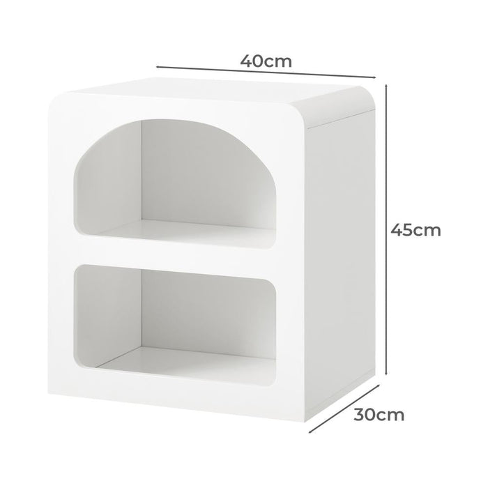 Amaro White Modern Display Shelf Style Bedside Table | Sleek White Storage Nightstand Table