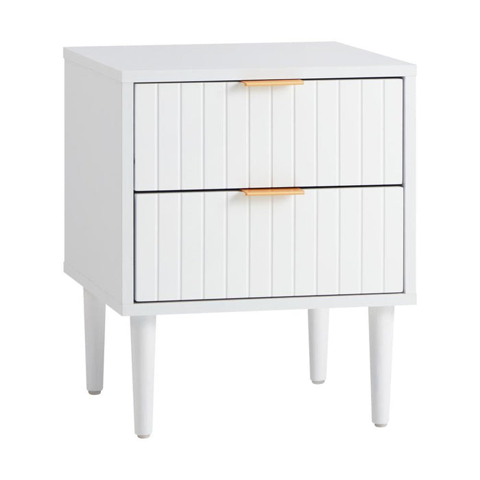 Centrum Blanco Nuvo Two Drawer Bedside Table |  Modern Bedroom Storage Unit in White and Gold