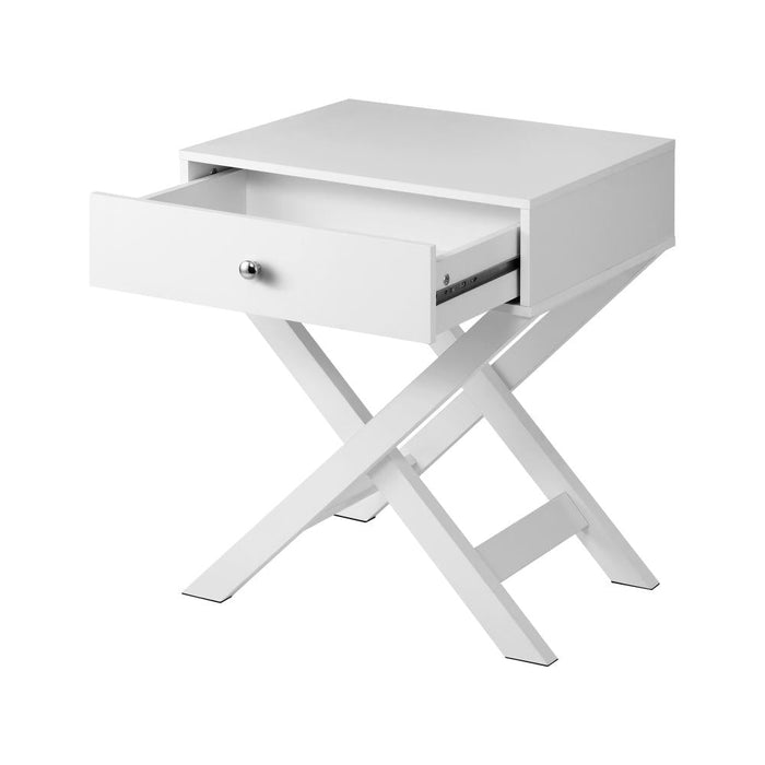 Eros Cross Base Modern Bedside Table | Sleek Storage Draw Nightstand Table in 3 Colours