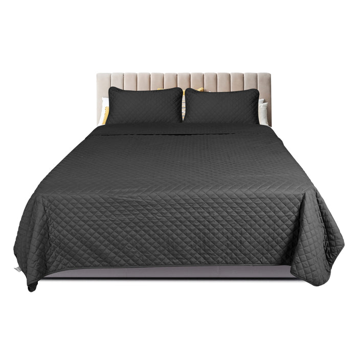 DreamZ Bedspread Coverlet Set Quilted Comforter Soft Pillowcases King Dark Grey