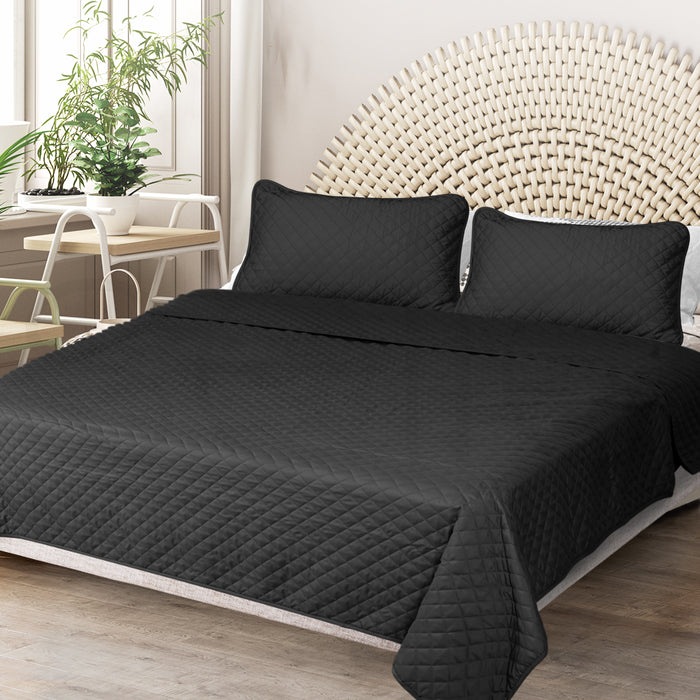 DreamZ Bedspread Coverlet Set Quilted Comforter Soft Pillowcases King Dark Grey