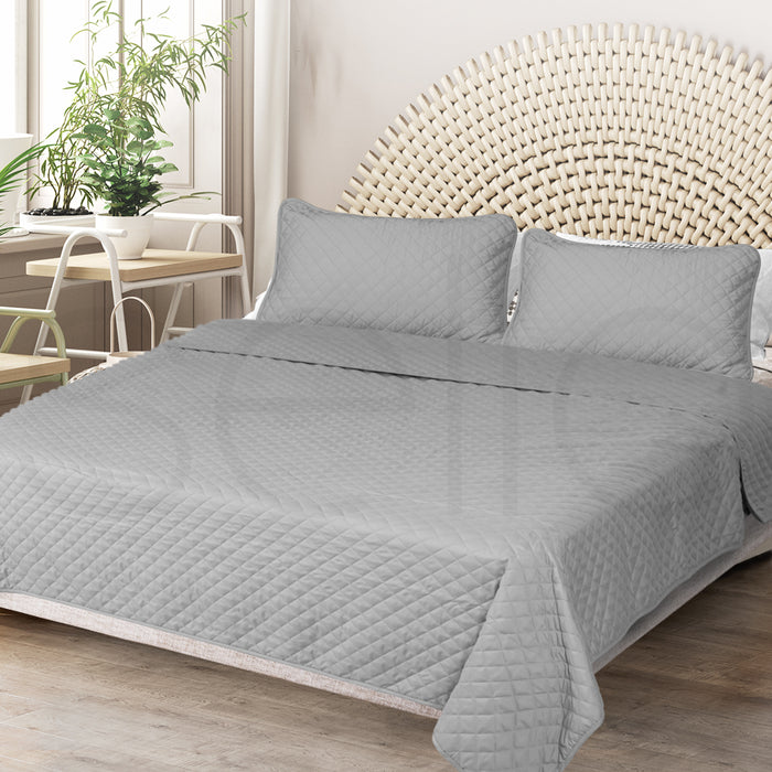 DreamZ Bedspread Coverlet Set Quilted Comforter Soft Pillowcases King Grey