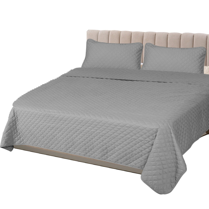 DreamZ Bedspread Coverlet Set Quilted Comforter Soft Pillowcases King Grey