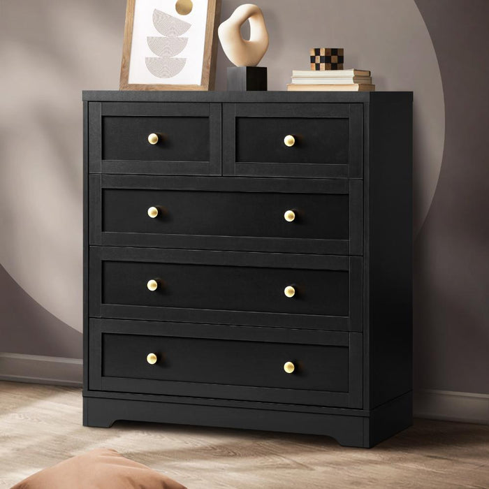 Centrum Black Wooden Chest of Drawers Tallyboy Unit | 5, 6 or 7 Draws Modern Cabinet by Oikiture