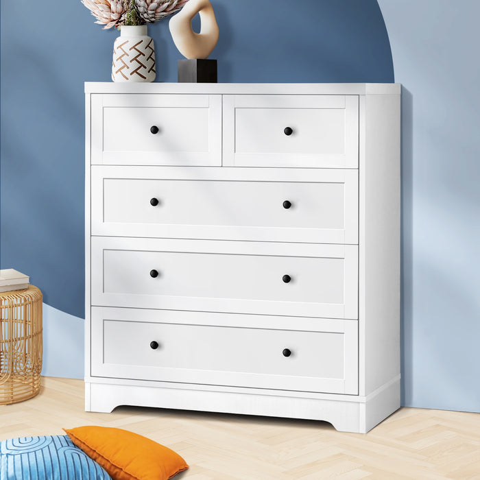 Hamptons Classic 5 Chest of Drawers Tallboy Cabinet | Storage Dresser Unit by Oikiture