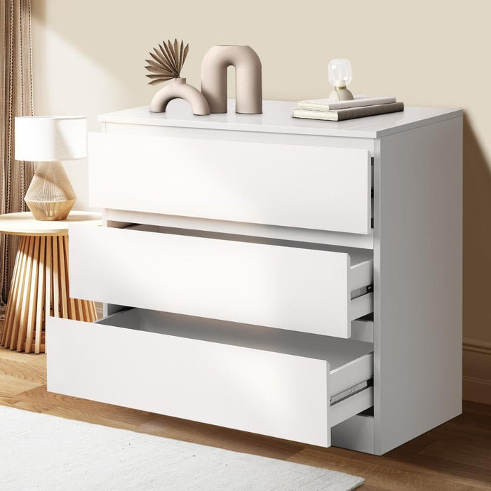 Santori Blanco Modern Chest Of Drawers Storage Cabinet | Elegant White Wooden Tallboys in 3 or 6 Drawer Option