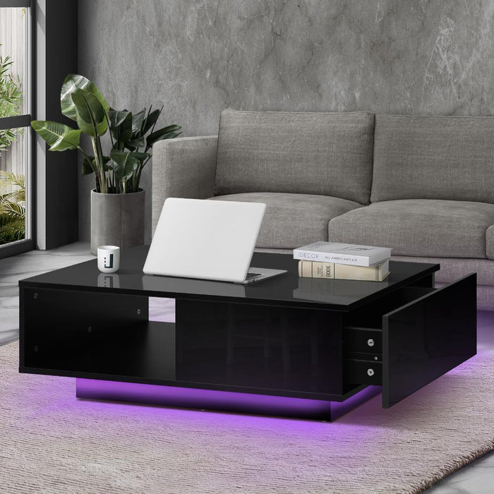 Peruzzi High Gloss LED Coffee Table | Multi Storage Modern LED Feature Table | Black or White