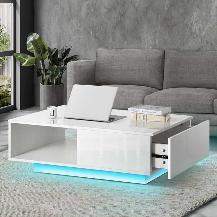 Peruzzi High Gloss LED Coffee Table | Multi Storage Modern LED Feature Table | Black or White