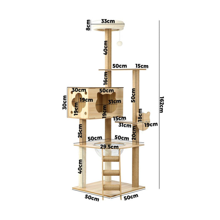 Deluxe Wooden Cat Tree Tower with Ladder, Cat Condo and Scratching Post Castle | 2 Sizes