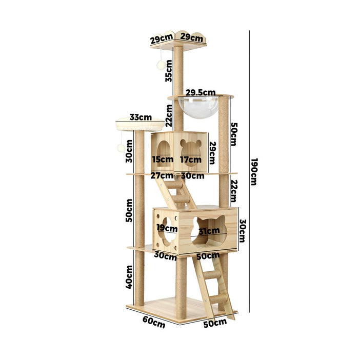 Deluxe Wooden Cat Tree Tower with Ladder, Cat Condo and Scratching Post Castle | 2 Sizes