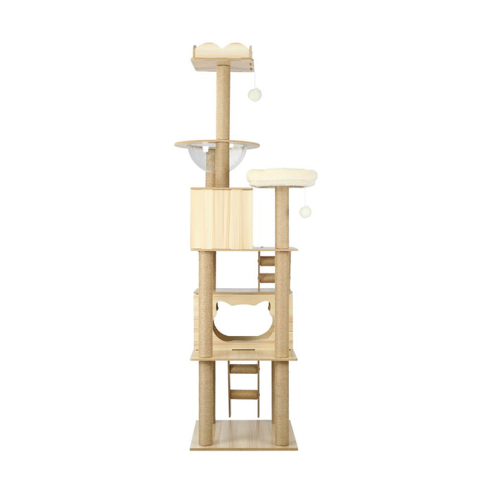 Deluxe Wooden Cat Tree Tower with Ladder, Cat Condo and Scratching Post Castle | 2 Sizes