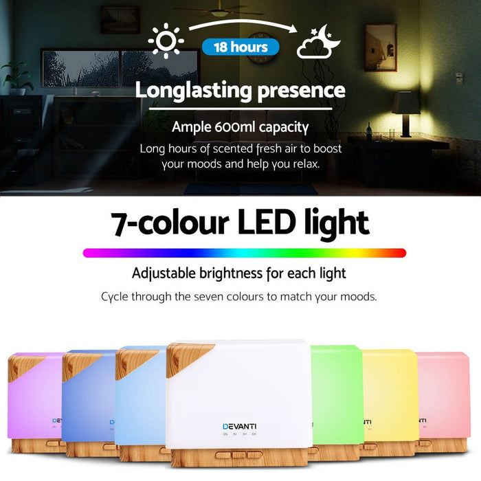 Cube 7 LED Light Large 600ml Aroma Diffuser Humidifier | Night Light Aromatherapy