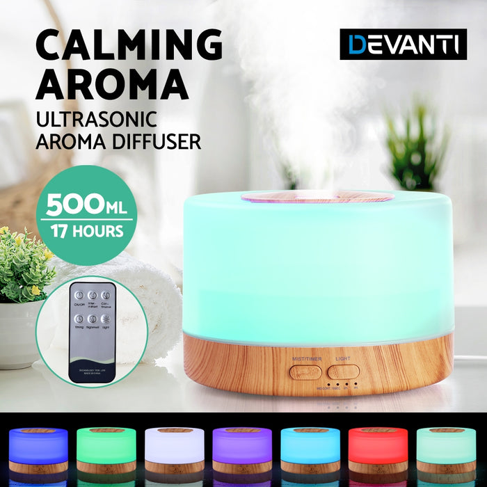 Modern 4 in 1 Wood 7 LED Light Large 500ml Aroma Diffuser With Remote Control