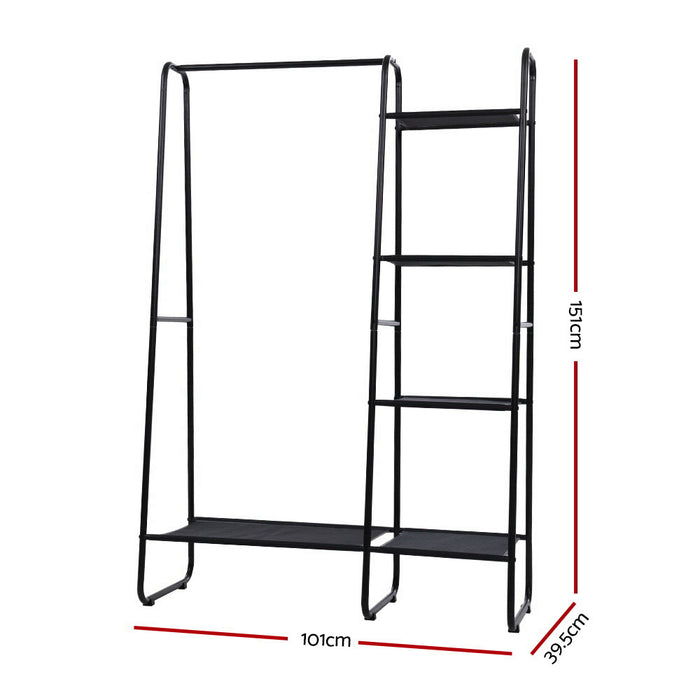 Veri Metal Rail Clothes Storage Rack | Portable Airer and Apparel Hanging Rack in Black