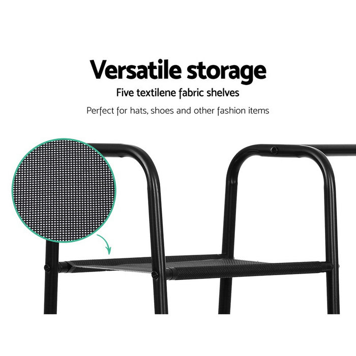 Veri Metal Rail Clothes Storage Rack | Portable Airer and Apparel Hanging Rack in Black