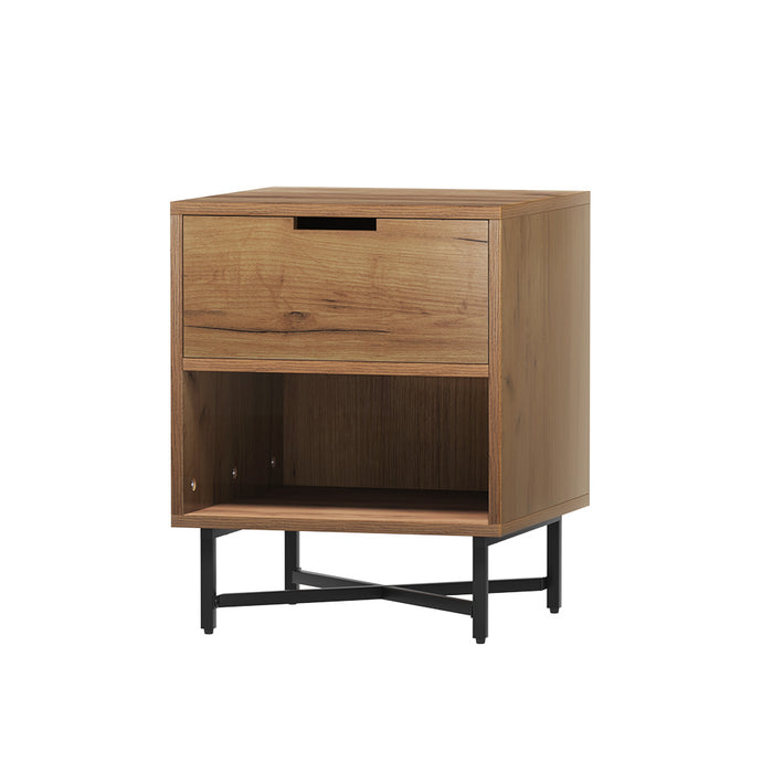 Milanese Bedside Table Unit | 1 Drawers Shelf Side Nightstand Storage in Rust Oak